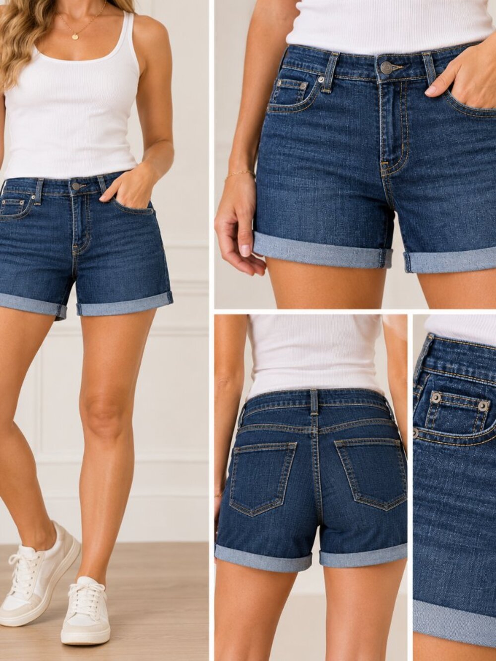 Levi’s Women’s Mid Length Denim Shorts Size 28 Dark Wash Cuffed